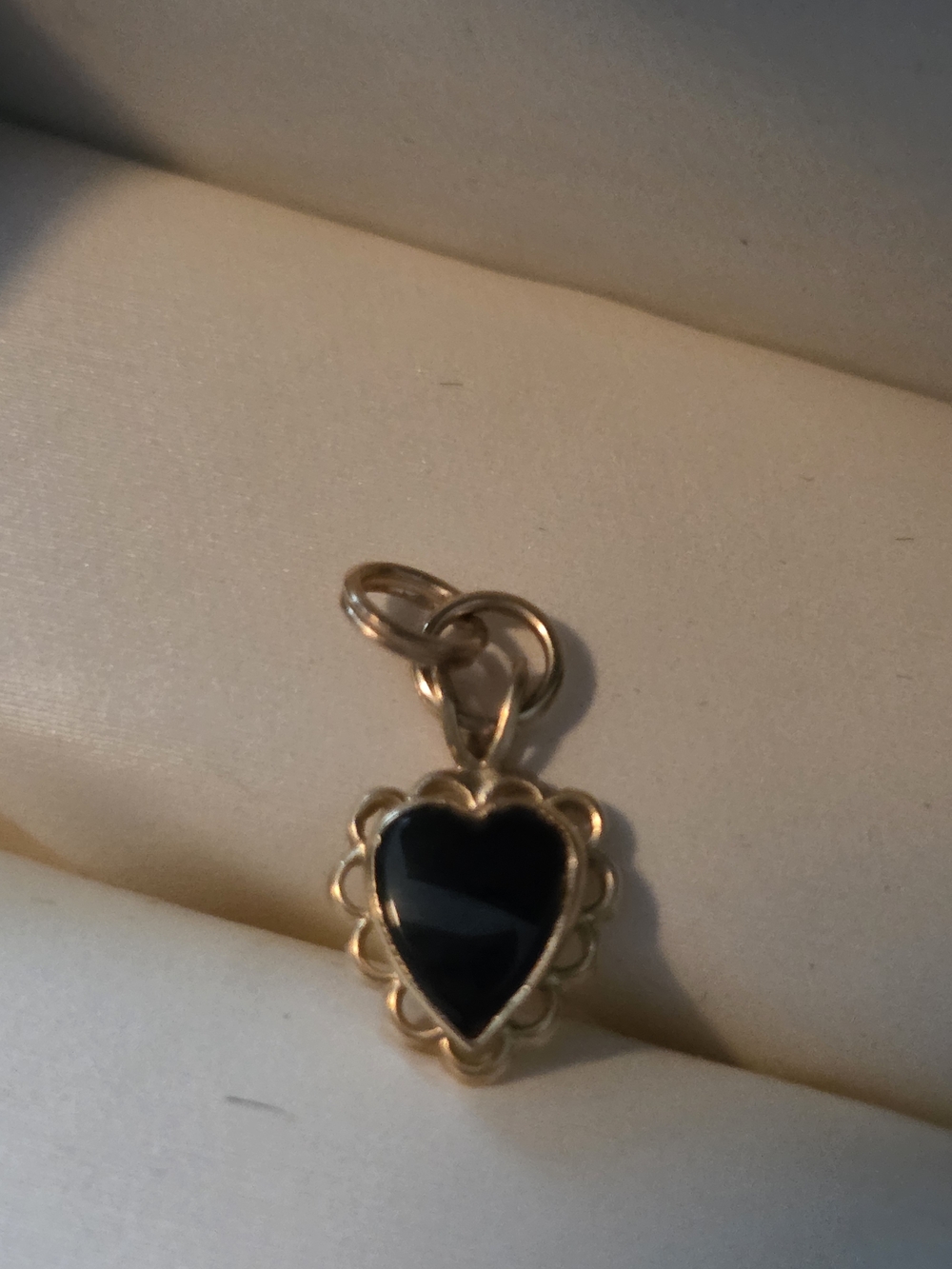 14kt Gold Heart Pendant Charm with Black Onyx Inlay